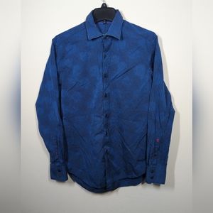 Robert Graham Exclusive Designer Mens Striped Button Up Long Sleeve Blue Size S